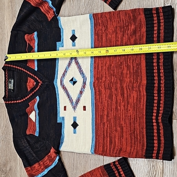 Vintage 70s JCPenny Rust & Brown V Neck Southwest Aztec Knit Pullover Sweater - Picture 15 of 16